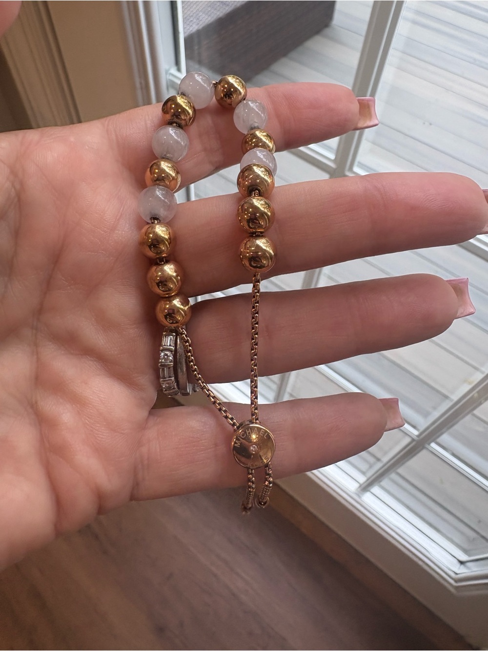 Michael Kors Gold and Light Pink Beaded Adjustable Bracelet
